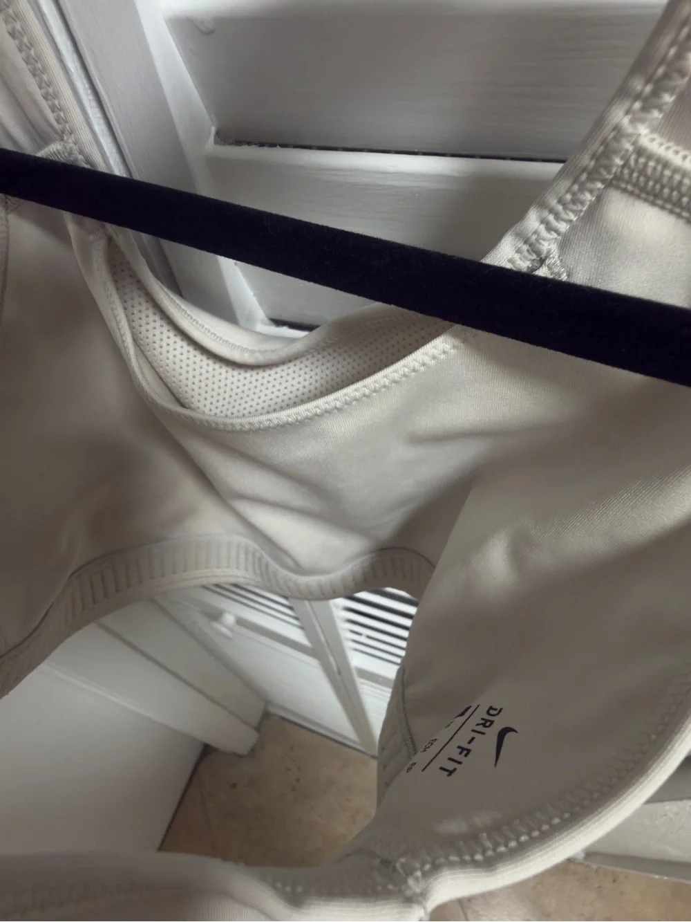 Nike Beige Sports Bra Crop Top with White Swoosh